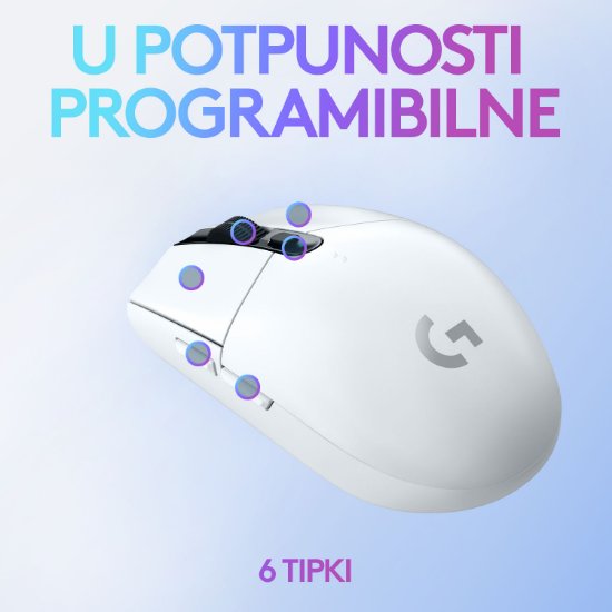 Miška LOGITECH Gaming G305 Lightspeed, brezžična, optična, 12000dpi, bela, USB