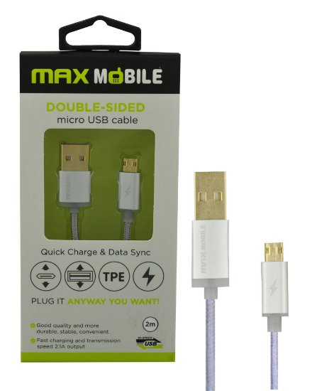 Kabel MAXMOBILE micro USB DOUBLE SIDED, 2m, srebrni