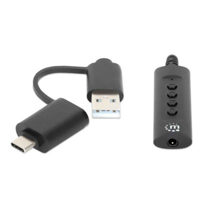 Adapter MANHATTAN, USB-C/USB-A (M) na Audio 3.5 (Ž), 1m, črni