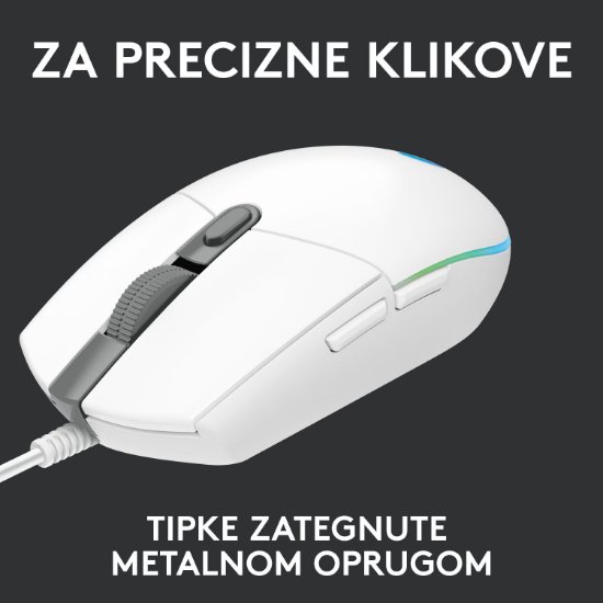 Miška LOGITECH Gaming G102 Lightsync, optična, 8000dpi, bela, USB