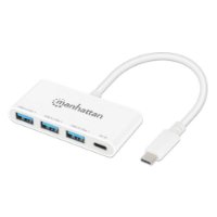 USB HUB MANHATTAN, 3-portni, USB-C na 3x USB-A, USB-C PD 100W, beli