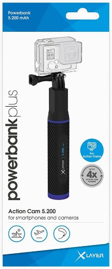 Mobilni USB polnilec XLAYER Plus Action Cam, 5200mAh, selfie stick,črni