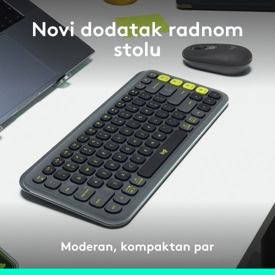 Tipkovnica + miška LOGITECH POP Icon Combo, brezžična, US Layout, BT, sivo-zelena
