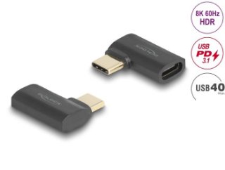 Adapter DELOCK, USB-C (M) na USB-C (Ž), kotni, L oblik, črni