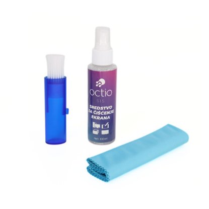 Čistilno sredstvo OCTIO S15, za zaslone, krpica, čopič, sprej, 100 ml