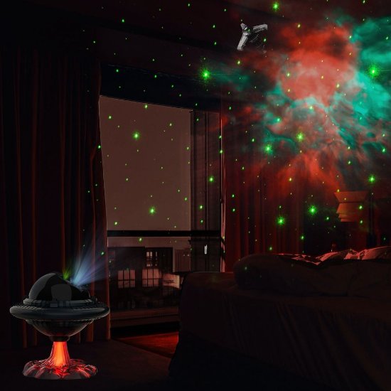 Laserski projektor LONVIS UFO Star Projector, daljinski upravljalnik, črn