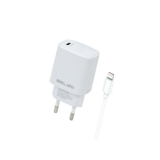 Polnilec  BELINE BLNCW20L, 20W, PD3.0, USB-C, Lightning kabel, beli