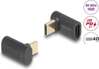 Adapter DELOCK, USB-C (M) na USB-C (Ž), kotni, črni
