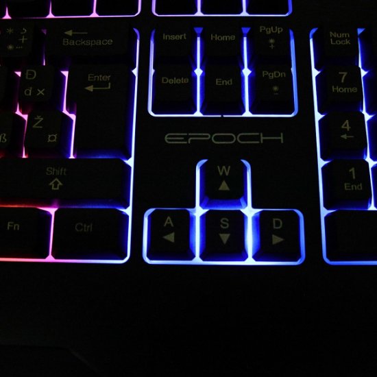 Tipkovnica EPOCH Tethys, Rainbow, membranska, črna, UK/SLO/HR layout, USB