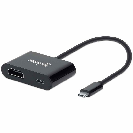 Adapter MANHATTAN, USB-C (M) na HDMI (Ž), USB-C PD, črni