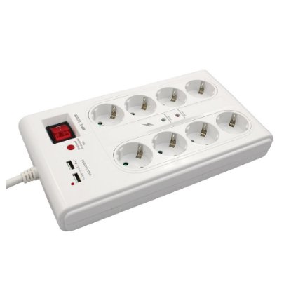 Prenaponska zaščita COMMEL, 8 vtičnica, 2xUSB-A, 3m, bela