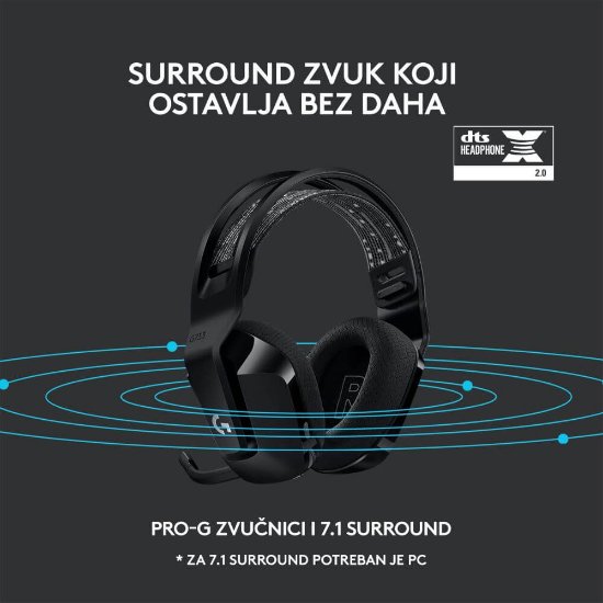 slušalke LOGITECH Gaming G733 Lightspeed, RGB, brezžične, črne