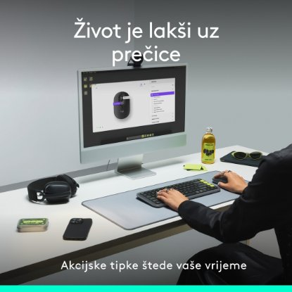 Miška LOGITECH POP, optična, brezžična, USB, BT, 1000dpi, siva