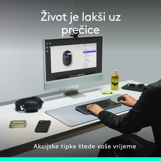 Miška LOGITECH POP, optična, brezžična, USB, BT, 1000dpi, siva