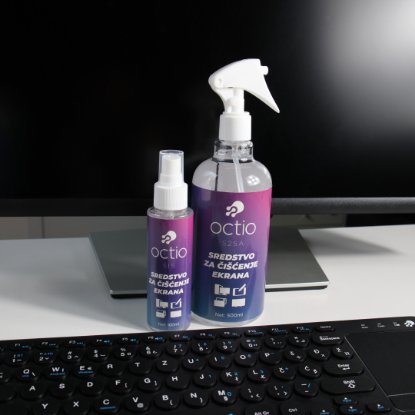Čistilno sredstvo OCTIO S15, za zaslone, krpica, čopič, sprej, 100 ml