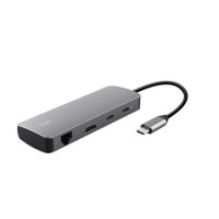 Postaja za priklop TRUST Dalyx, 8 v 1, USB-C na 2x USB 3.1, 2x USB-C, HDMI, LAN, čitalec kartic