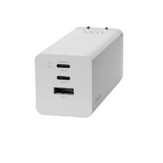 Polnilec ASUS AC100-02 GaN, 100W, 2xUSB-C, USB-A, US/EU/UK, beli