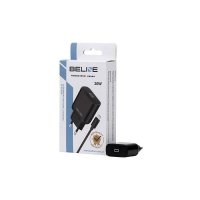 Polnilec BELINE BLNCB30L GaN, 30W, PD3.0, USB-C, Lightning kabel, črni