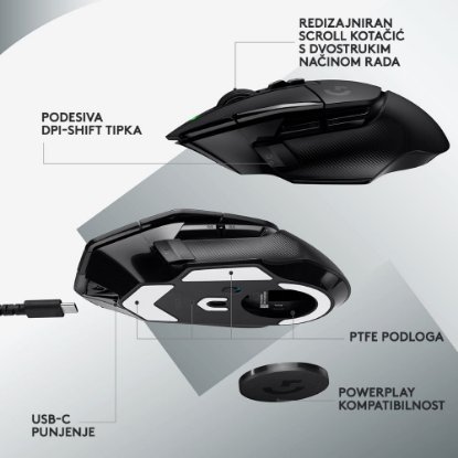 Miška LOGITECH Gaming G502 X Lightspeed, optična, 25000dpi, brezžična, črna, USB