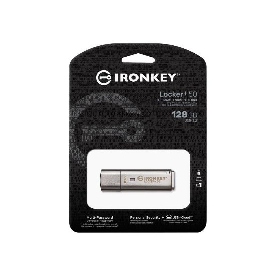 USB pomnilnik 3.2 FLASH DRIVE, 32GB, KINGSTON IronKey Locker+ 50, IKLP50/32GB, siv