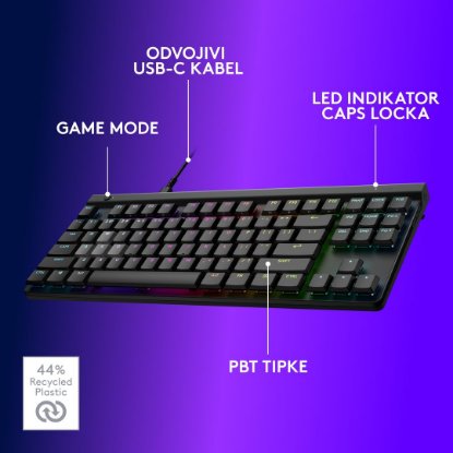 Tipkovnica LOGITECH Gaming G515 Rapid TKL, RGB, mehanska, US Layout, USB, črna
