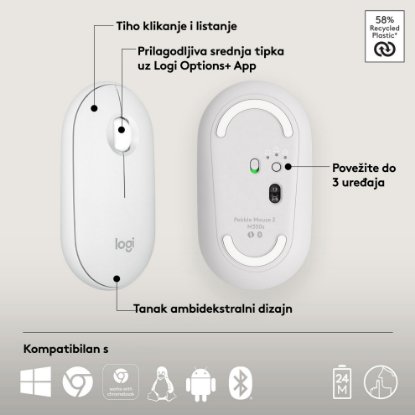 Miška LOGITECH M350s Pebble 2, optična, BT, bela