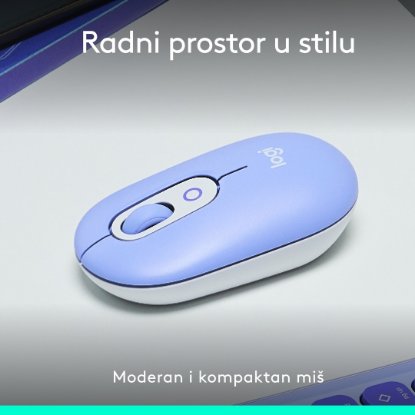 Miška LOGITECH POP, optična, brezžična, USB, BT, 1000dpi, lila-bela