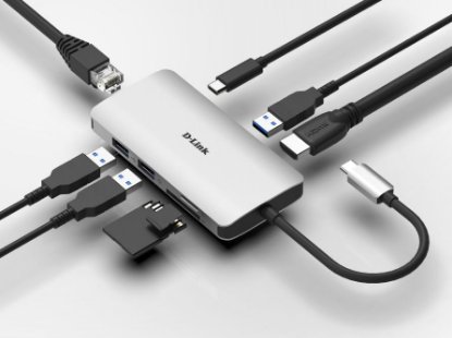 Priklopna postaja D-LINK DUB-M810, USB-C na 3x USB 3.0, 1x USB-C, HDMI, LAN, SD bralnik kartic, za  prenosni računalnik