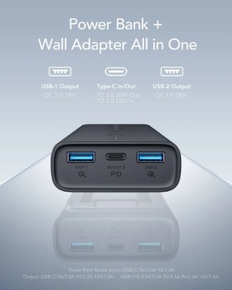 Mobilni USB polnilec VEGER ACE100, 10000 mAh, vgrajena EU vtičnica, črni