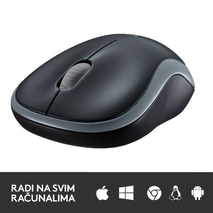 Miška LOGITECH M185, optična, brezžična, 1000dpi, crno-siva