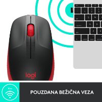 Miška LOGITECH M190, optična, brezžična, 1000dpi, crno-rdeči