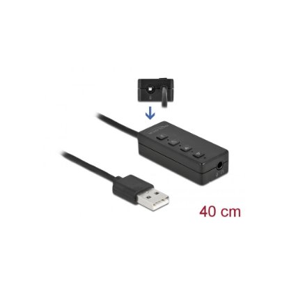 Adapter DELOCK, USB-A (M) na 2x3.5mm (Ž), 0.4m, črni