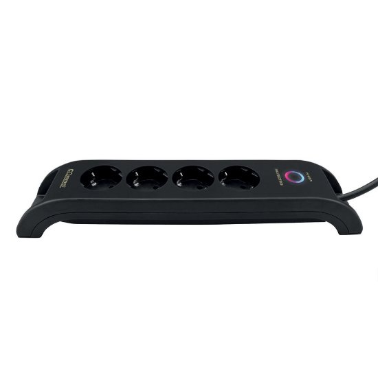 Prenaponska zaščita COMMEL, 4 utičnice, 2xUSB-A, 2m, črna