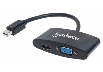 Adapter MANHATTAN 2-in-1, mini DisplayPort (M) na HDMI 4K (Ž), VGA (Ž), črni