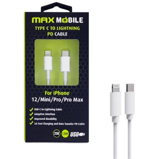 Kabel MAXMOBILE USB-C (M) na Lightning (M), beli, 1.5m