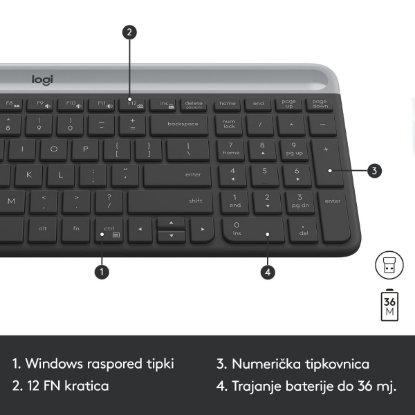 Tipkovnica + miška LOGITECH MK470 Slim Wireless, brezžična, črna