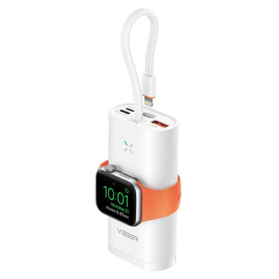 Mobilni USB polnilec VEGER MagFan, 10000 mAh, brezžični, i za Apple Watch, beli