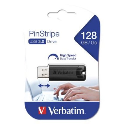 Pomnilnik USB 3.2 FLASH DRIVE, 128 GB, VERBATIM, PinStripe, črn