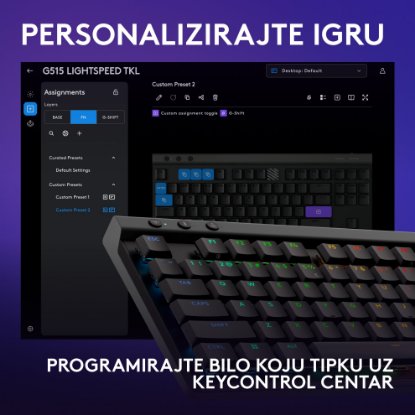 Tipkovnica LOGITECH Gaming G515 Lightspeed TKL, Tactile switch, RGB, mehanička, brezžična, US Layout, USB, črna