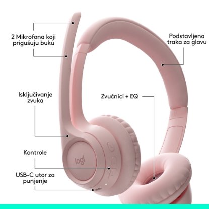 slušalke LOGITECH Zone 300, brezžične, BT, roze
