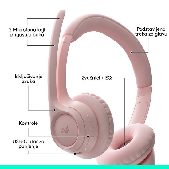 slušalke LOGITECH Zone 300, brezžične, BT, roze