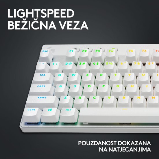 Tipkovnica LOGITECH G Pro X TKL LIGHTSPEED, mehanička, brezžična, RGB, bela