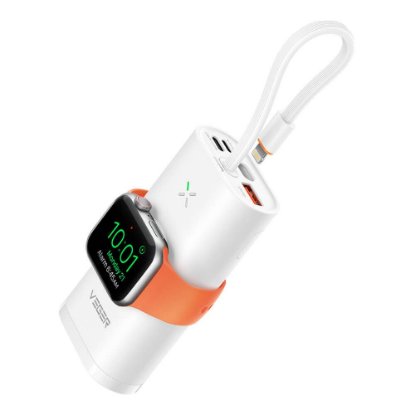 Mobilni USB polnilec VEGER MagFan, 10000 mAh, brezžični, i za Apple Watch, beli