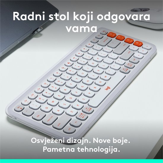 Tipkovnica LOGITECH POP Icon Keys, brezžična, US Layout, BT, belo-oranžna