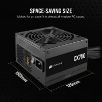 Napajlnik 750W, CORSAIR CX750, CP-9020279-EU, 120mm vent., 80+ Bronze
