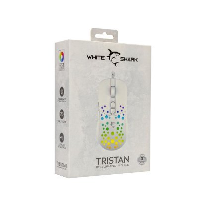 Miška WHITE SHARK Tristan 2, optična, 12800dpi, bela