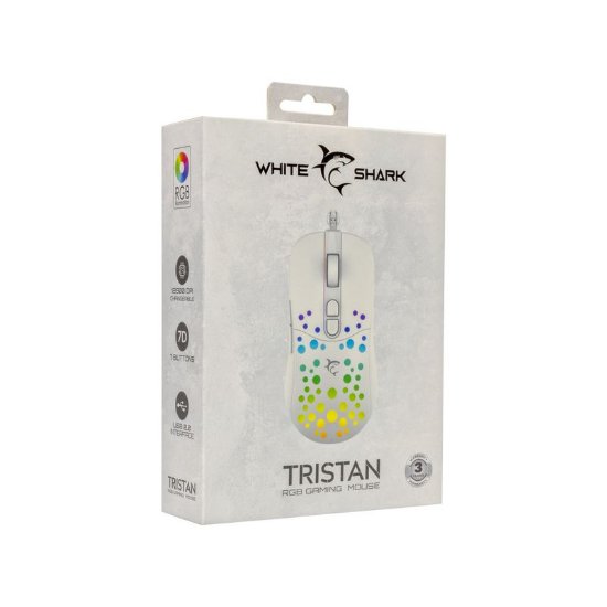 Miška WHITE SHARK Tristan 2, optična, 12800dpi, bela