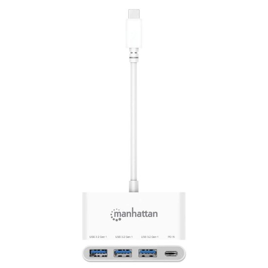 USB HUB MANHATTAN, 3-portni, USB-C na 3x USB-A, USB-C PD 100W, beli