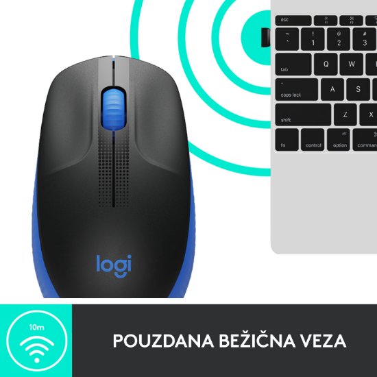 Miška LOGITECH M190, optična, brezžična, 1000dpi, crno-modra