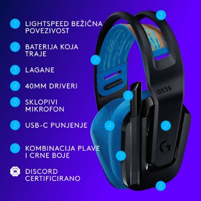 slušalke LOGITECH Gaming G535 Lightspeed, brezžične, črno-modre